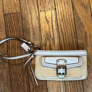 Coach Beige and White Wristlet Bag